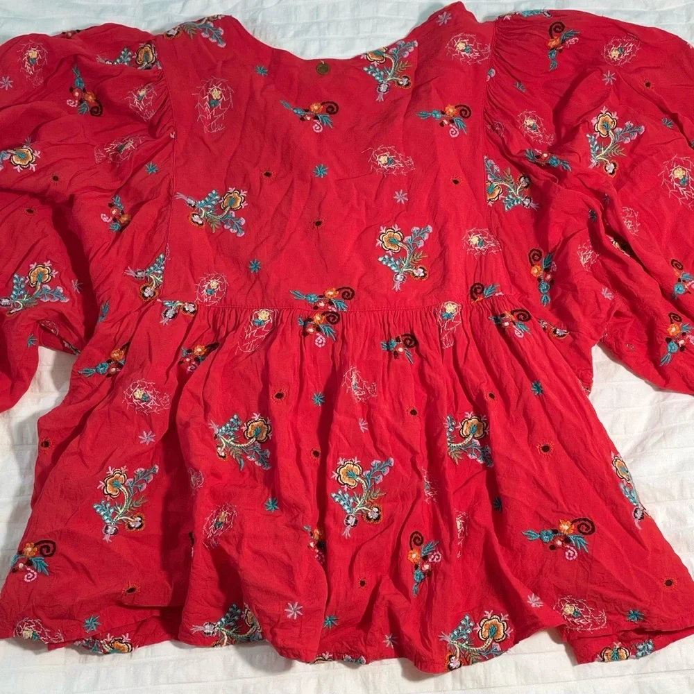 Antik Batik Red Houla Embroidered Voile Blouse - Picture 6 of 8